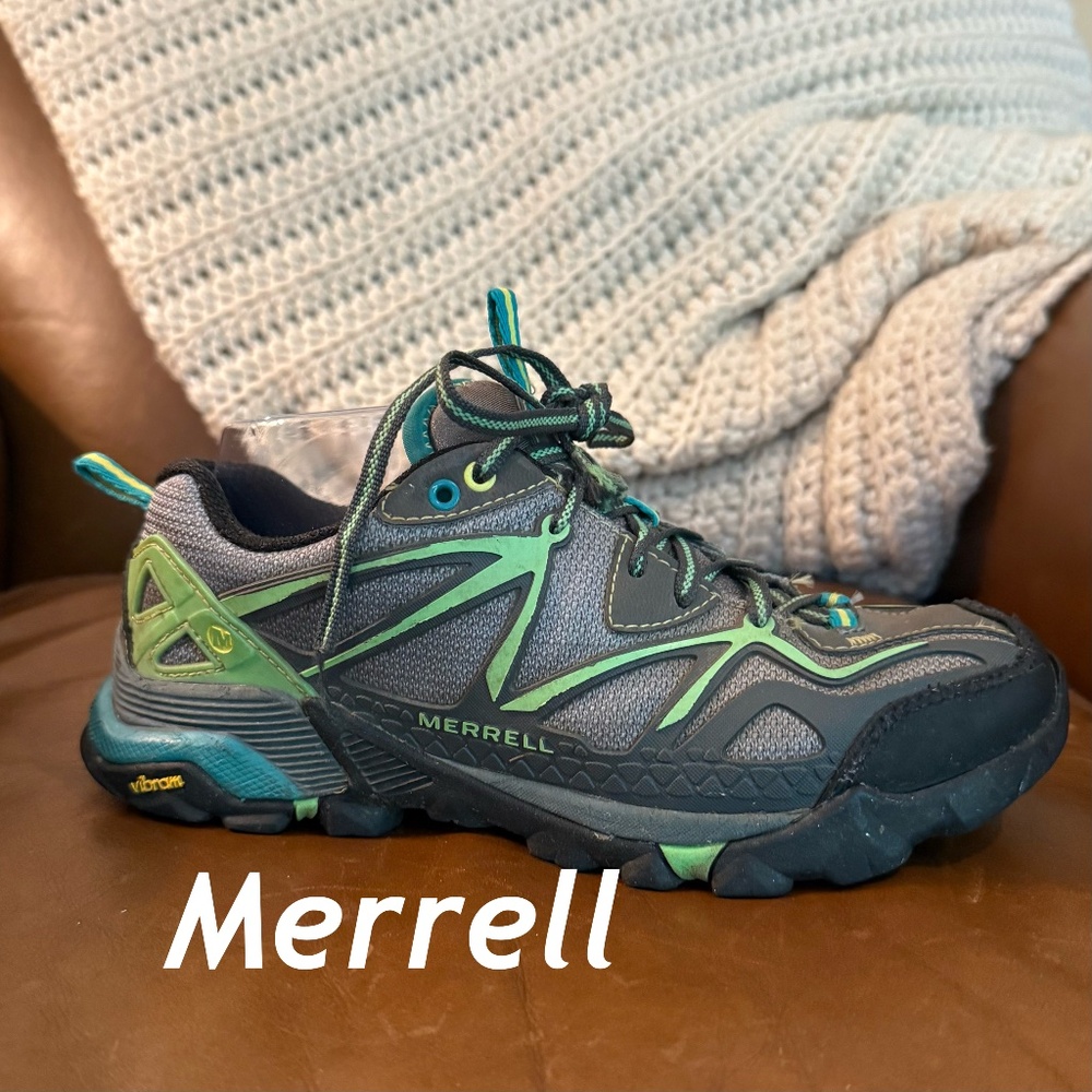 Merrell gray and green trail runners Size 7